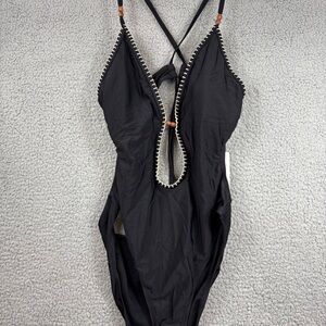 Shade & Shore Black One Piece Swimsuit Plunge